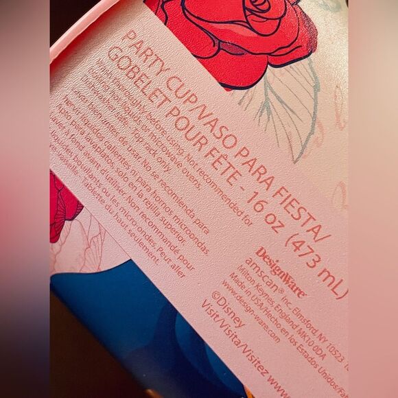 Disney Beauty and the Beast Party Cups set of 2 pink Designware 16 oz, BPA free - Picture 4 of 9